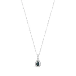 9ct White Gold Pear Created Sapphire and Diamond Pendant