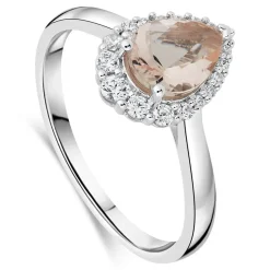 9ct White Gold Pear Morganite Diamond Cluster Ring