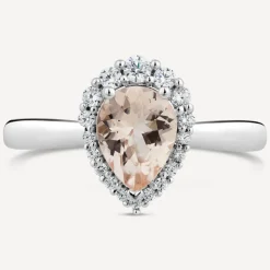 9ct White Gold Pear Morganite Diamond Cluster Ring