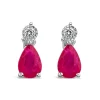 9ct White Gold Pear Ruby & Diamond Top Drop Earrings