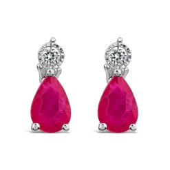 9ct White Gold Pear Ruby & Diamond Top Drop Earrings