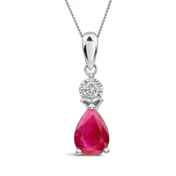 9ct White Gold Pear Ruby & Diamond Top Pendant