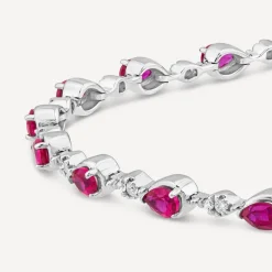 9ct White Gold Pear Ruby & 0.33ct Diamond Bracelet