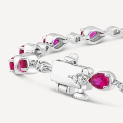 9ct White Gold Pear Ruby & 0.33ct Diamond Bracelet
