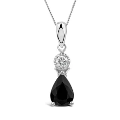 9ct White Gold Pear Sapphire & Diamond Top Pendant