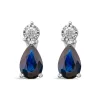 9ct White Gold Pear Sapphire & Diamond Top Drop Earrings