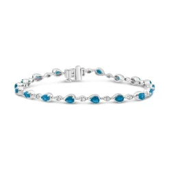 9ct White Gold Pear Sapphire & 0.33ct Diamond Bracelet