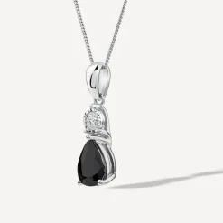 9ct White Gold Pear Sapphire & Diamond Top Pendant