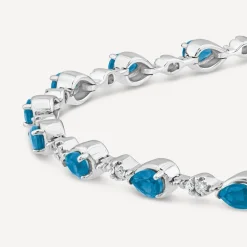 9ct White Gold Pear Sapphire & 0.33ct Diamond Bracelet