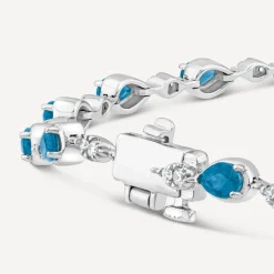 9ct White Gold Pear Sapphire & 0.33ct Diamond Bracelet