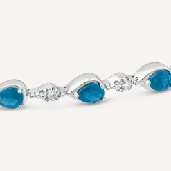 9ct White Gold Pear Sapphire & 0.33ct Diamond Bracelet