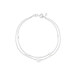 9ct White Gold Pearl & Beads Two Strand Bracelet