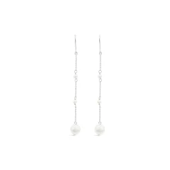 9ct White Gold Pearl Station Chain Drop Earrings