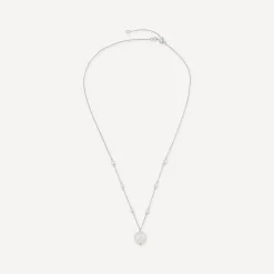 9ct White Gold Pearl Station Chain & Pearl Drop Pendant Necklet