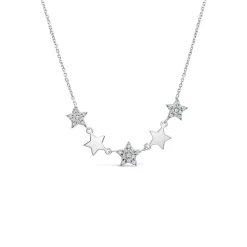 9ct White Gold Polished & Cubic Zirconia Stars Hammock Necklet
