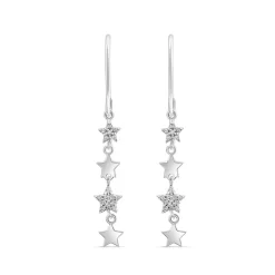 9ct White Gold Polished & Cubic Zirconia Stars Drop Earrings