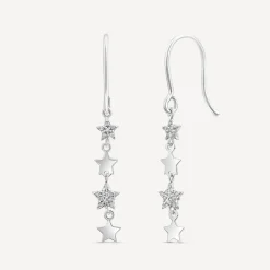9ct White Gold Polished & Cubic Zirconia Stars Drop Earrings