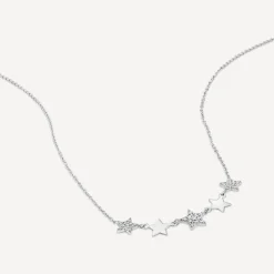 9ct White Gold Polished & Cubic Zirconia Stars Hammock Necklet