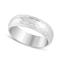 9ct White Gold Polished and diamond-cut with beaded edge 6mm Gents Wedding ring