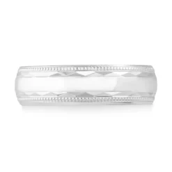 9ct White Gold Polished and diamond-cut with beaded edge 6mm Gents Wedding ring