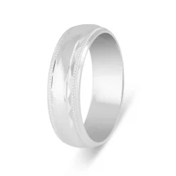 9ct White Gold Polished and diamond-cut with beaded edge 6mm Gents Wedding ring
