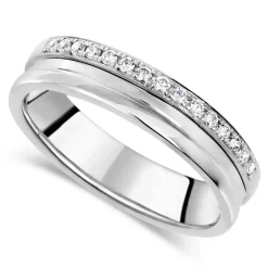 18ct White Gold Polished Line .14 Carat Diamond Edge Wedding Band