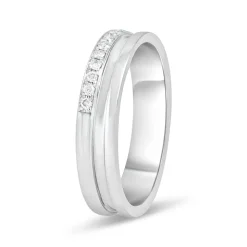 18ct White Gold Polished Line .14 Carat Diamond Edge Wedding Band