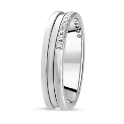 18ct White Gold Polished Line .14 Carat Diamond Edge Wedding Band