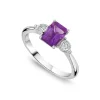 9ct White Gold Princess Cut Amethyst 0.12ct Diamond Sides Ring