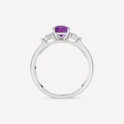 9ct White Gold Princess Cut Amethyst 0.12ct Diamond Sides Ring