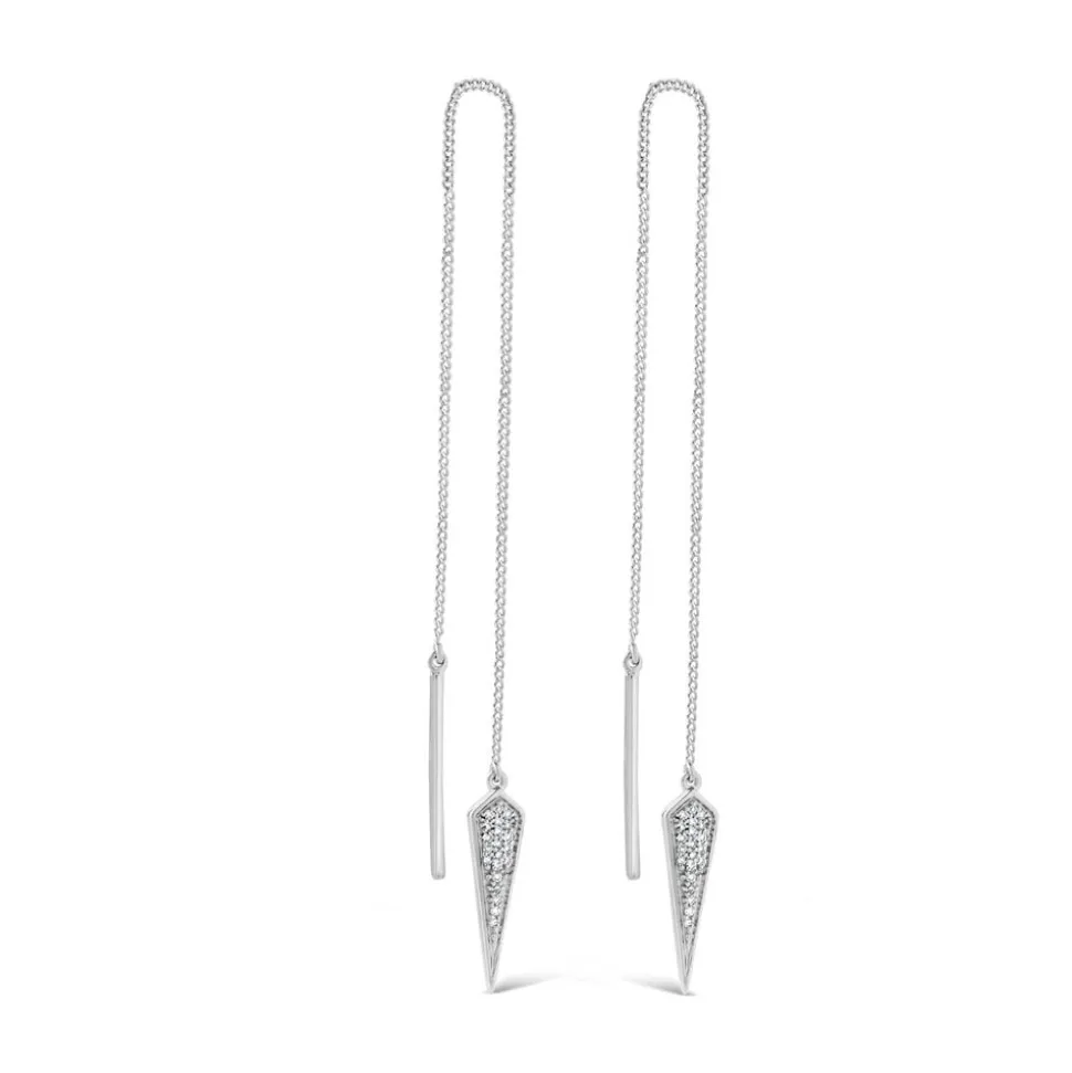 9ct White Gold Pull Through Chain Diamond Tear Drop Earrings