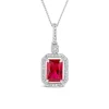 9ct White Gold Rectangular Created Ruby & Diamond Cluster Bale Pendant