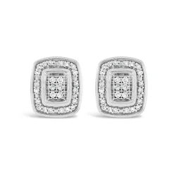 9ct White Gold Rectangular 0.10ct Diamond Set Halo Stud Earrings
