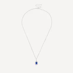 9ct White Gold Rectangular Created Tanzanite & Diamond Cluster Bale Pendant