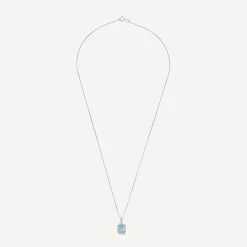 9ct White Gold Rectangular Blue Topaz & Cubic Zirconia Frame Pendant