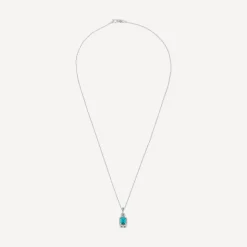 9ct White Gold Rectangular Blue Topaz & 0.10ct Diamond Halo Pendant