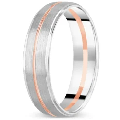 9ct White Gold Rose Detail Mens 6mm Wedding Band