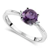 9ct White Gold Round Amethyst Centre 0.02ct Diamond Side Ring