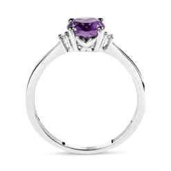 9ct White Gold Round Amethyst Centre 0.02ct Diamond Side Ring