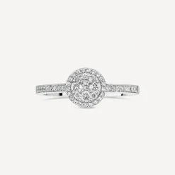 18ct White Gold Round 0.32ct Halo Diamond Shoulders Ring