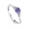 9ct White Gold Round Tanzanite & 0.05ct Trefoil Diamond Sides Ring