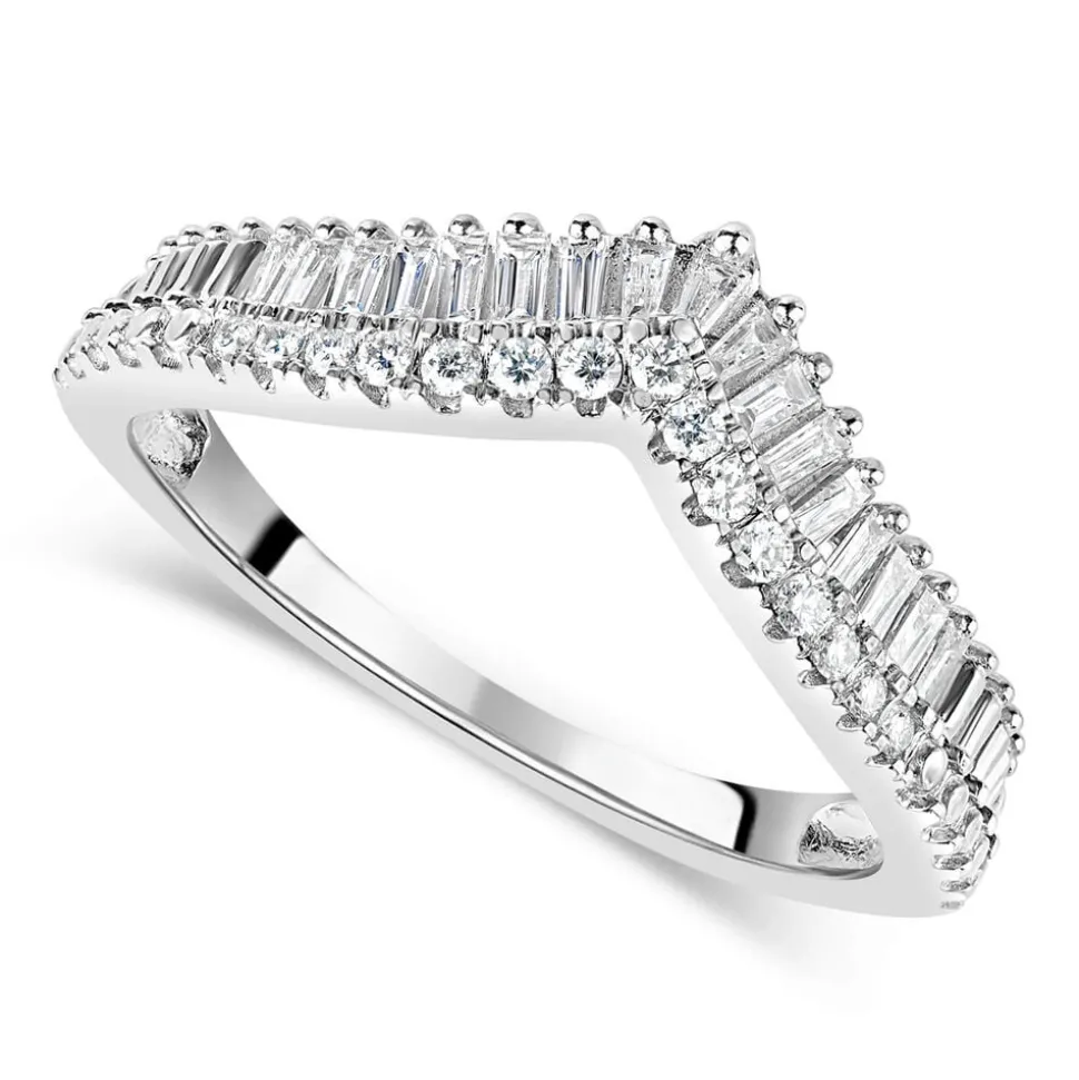 9ct White Gold 2-Row 0.25ct Diamond Wishbone Ladies' Ring