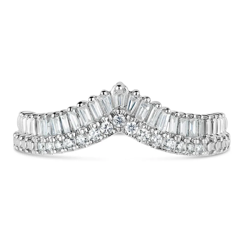 9ct White Gold 2-Row 0.25ct Diamond Wishbone Ladies' Ring
