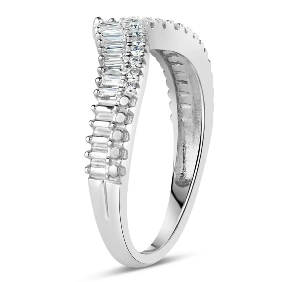 9ct White Gold 2-Row 0.25ct Diamond Wishbone Ladies' Ring