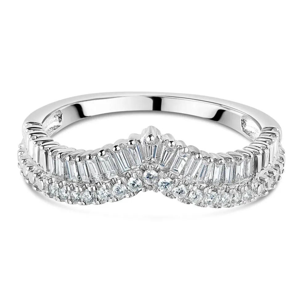 9ct White Gold 2-Row 0.25ct Diamond Wishbone Ladies' Ring