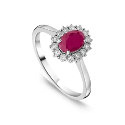 9ct White Gold Ruby & 0.05ct Cluster Diamond Ring