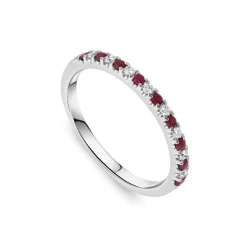 9ct White Gold Ruby & 0.09ct Diamond Claw Set Eternity Ring