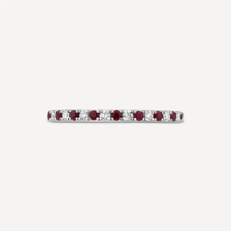 9ct White Gold Ruby & 0.09ct Diamond Claw Set Eternity Ring