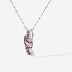 9ct White Gold Ruby & 0.13ct Diamond Baguette Centre Wave Pendant