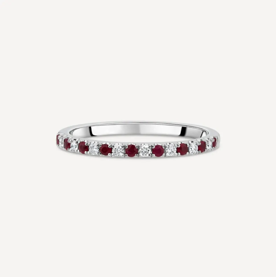 9ct White Gold Ruby & 0.09ct Diamond Claw Set Eternity Ring